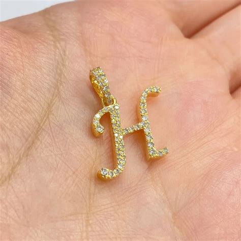 1.30Ct Real Moissanite Cursive "H" Letter Initial Pendant 14K Yellow Gold Plated | eBay