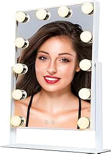 VELLUCCIO Hollywood Mirror With Lights - Illuminated Makeup Mirror With Stand and 12 Dimmable ...