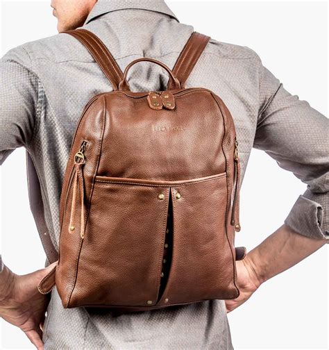 Brown Leather Backpack with Studs - Designer Backpack for Men