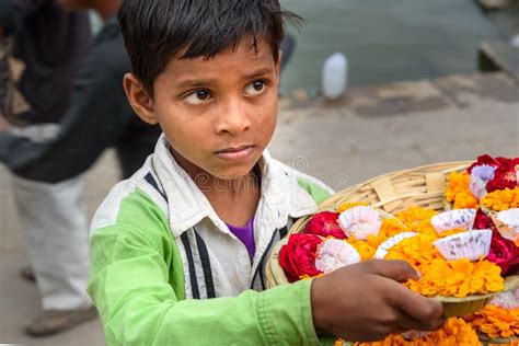 Indian Young Boy Offers Candles with Flowers for Prayers on River Ganga ...