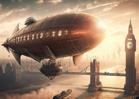 'Steampunk Airship London' Poster, picture, metal print, paint by Dennex Designs | Displate