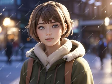 Premium Photo | An anime girl with short hair wearing winter clothes cartoon