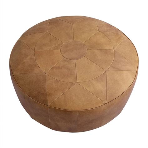 ROUND LEATHER POUF Luxury Brown Leather Ottoman Round Leather Coffee ...