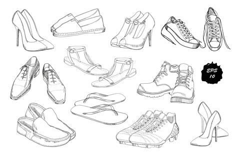 Set of drawing Shoes. Clip-art | How to draw hands, Shoes drawing, Drawings