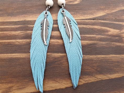 Boho Earrings Leather Earrings Feather Earrings Leather | Etsy