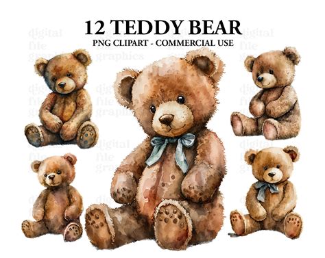 Teddy Bear Watercolor Clipart, Baby Bear PNG, Card Making, Scrapbook, Junk Journal, Paper Crafts ...