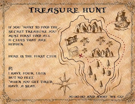 Printable Treasure Hunt Map and Clues, Scavenger Hunt, Birthday Activity, Escape Game , Outdoors ...