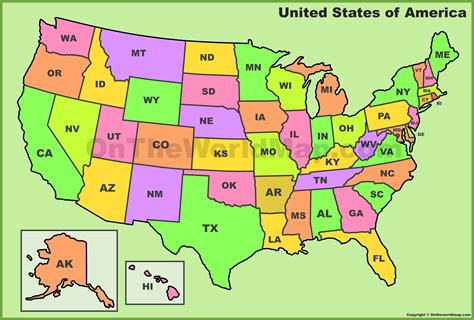 U.S. State Abbreviations Map - Ontheworldmap.com