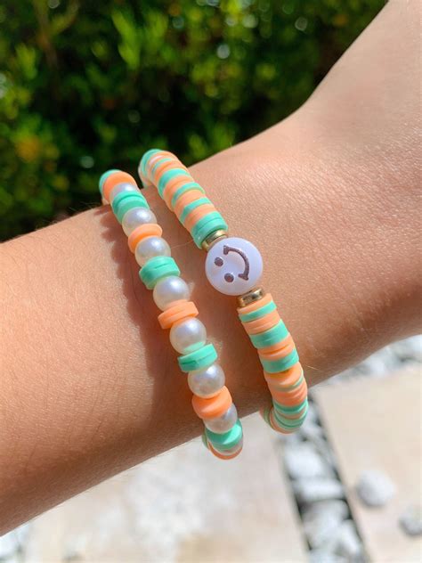 Coral Stack Preppy Clay Bead Bracelets Trending Aesthetic Beaded ...