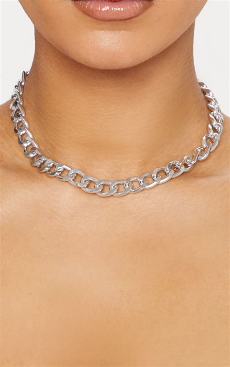 Silver Link Chain Choker Necklace | PrettyLittleThing IE