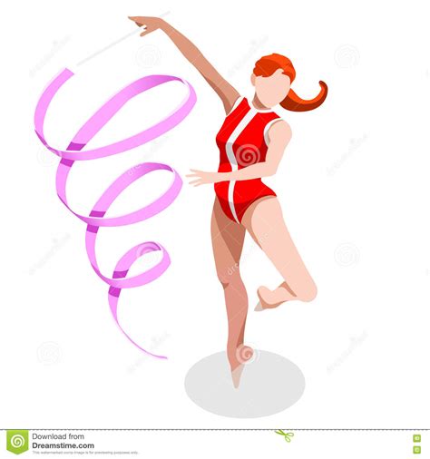 Rhythmic Gymnastics Ribbon Summer Games Icon Set.3D Isometric Gymnast ...