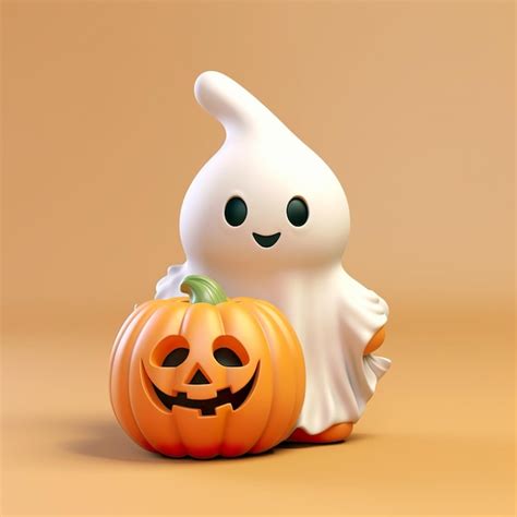 Premium Photo | A cute little ghost and pumpkin