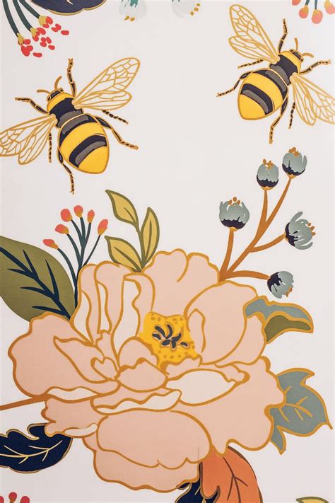 Wild Honey Wallpaper Bees and Flowers Pattern - Etsy | Bee painting, Flower mural, Bee art