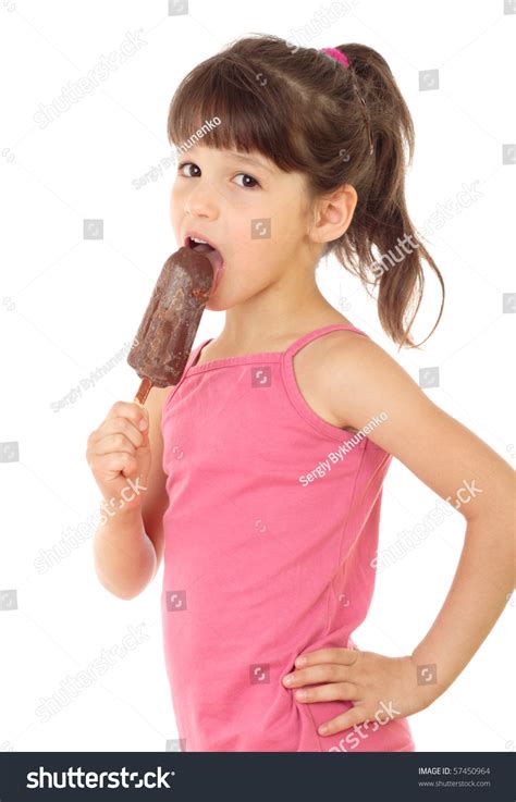 Photo de stock Little Girl Chocolate Ice Cream Isolated 57450964 ...