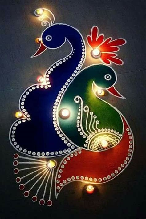 20 Beautiful & Simple Peacock Rangoli Designs • K4 Craft