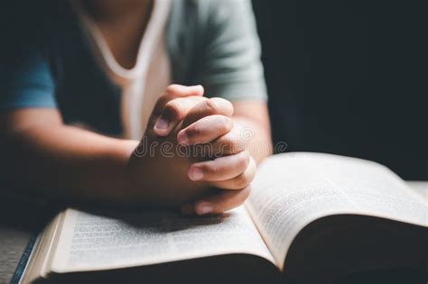 Little Boy Praying To God with Hands Held Together. Child Worship To ...