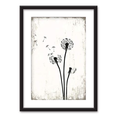 wall26 - Framed Wall Art - Dandelion in Black White - Black Picture Frames White Matting - 23x31 ...