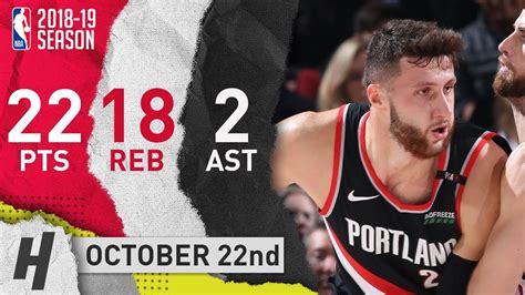 Jusuf Nurkic Full Highlights Blazers vs Wizards 2018.10.22 - 22 Pts, 18 ...