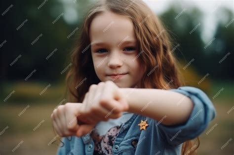 Premium Photo | Girl shows symbol of autism in close up stretching her arms forward