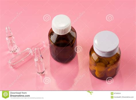 Pills Bottles and Medicine Ampule Stock Photo - Image of glass ...