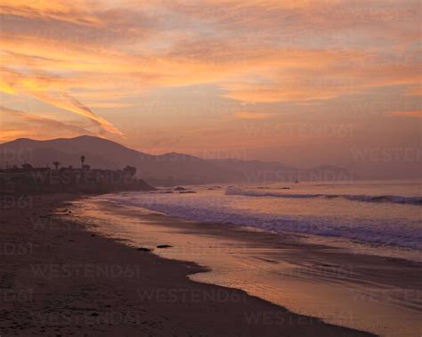 Empty Beach at Dawn stock photo