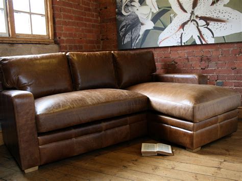 Furniture: Comfortable Brown Leather Sofa With Fluffy Chaise Beside Brick Wall On Wo ...