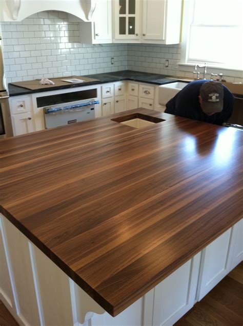 Cool Walnut Butcher Block Island Kitchen Navy