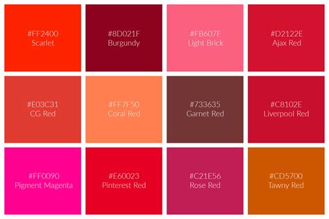 134 Shades of Red: Names, Hex, RGB, CMYK Codes - Home design