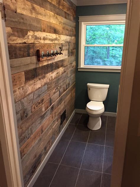 Bathroom Accent Wall from Reclaimed Barn Wood
