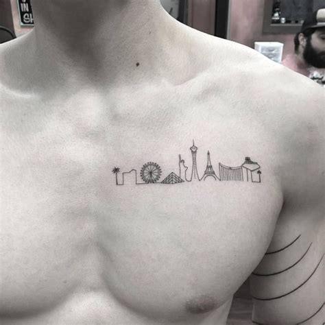 Las Vegas skyline tattoo on the chest. | Skyline tattoo, Vegas tattoo, Chest tattoo men