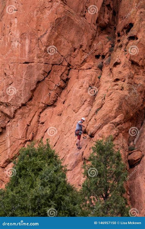 Mountain Climber Rock Climbing At Garden Of The Gods Colorado Springs ...