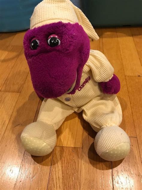 Barney Plush Stuffed Purple Dinosaur In Thermal PJ Pajamas Beanbag ...