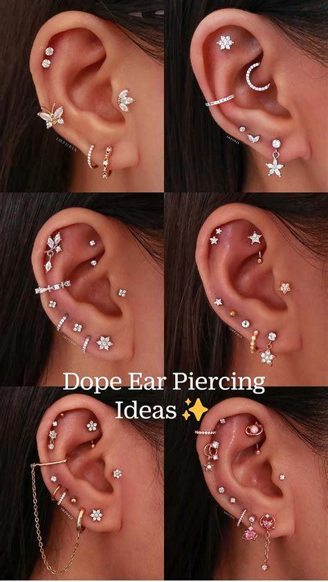 Pretty ear piercing combination placement ideas ideias fofas de piercing na orelha impuria com ...