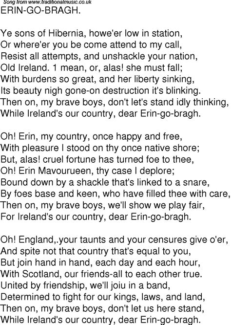 Old Time Song Lyrics for 07 Erin Go Bragh