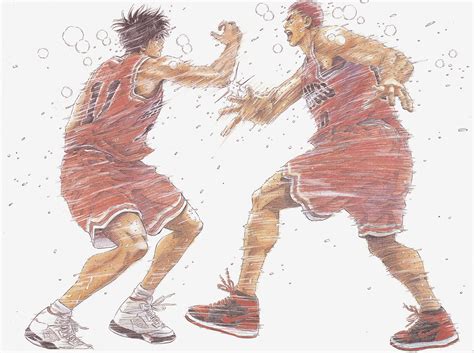 two basketball players are fighting each other in front of the camera with water droplets on them