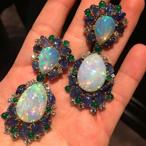 "Aurora" Opal, Sapphire, Emerald and Diamond earrings Veschetti ...