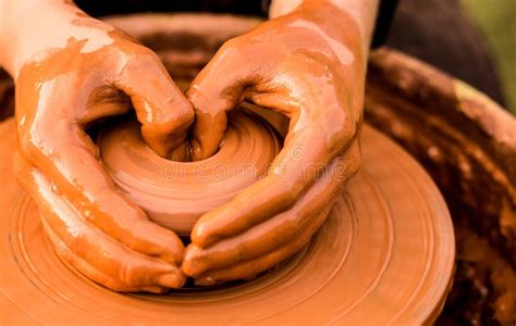 Hands of Potter Make Ceramic Jar on Pottery Wheel Outdoor Stock Image - Image of professional ...