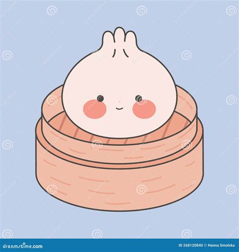 Cute Dumplings With Different Emoticons On A Bamboo Board. Kawaii Dim ...