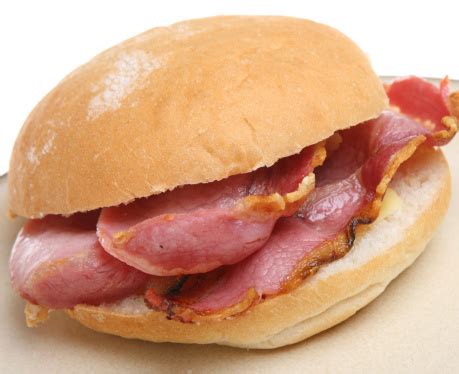 A Freshly Made Bacon Bap With Cheese Stock Photo - Download Image Now - iStock