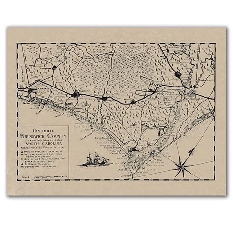 Historic Brunswick County Map - Islands Art & Bookstore