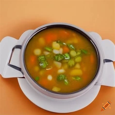 Futuristic vegetable soup in a sci-fi container on Craiyon