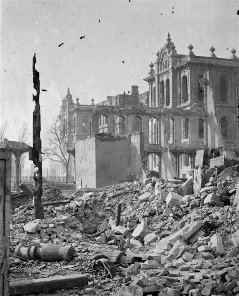 View of a destroyed courthouse in the aftermath of the Great Chicago Fire in Chicago Illinois ...