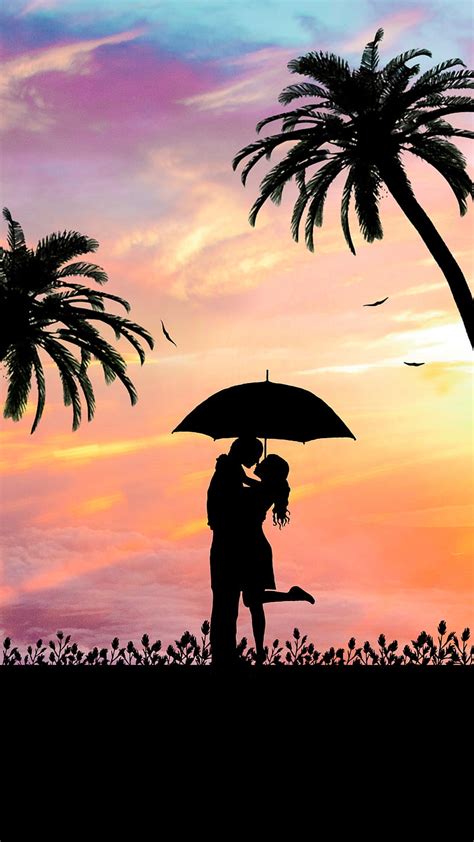 LOVERS, SILHOUETTE, bird, cloud, dark, light, love, sunset, umbrella, HD mobile wallpaper | Peakpx