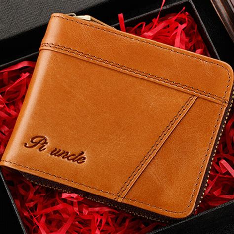 Men's 100% Cowhide Leather Zipper Wallet RFID Blocking Card Holder Coin Purse | eBay