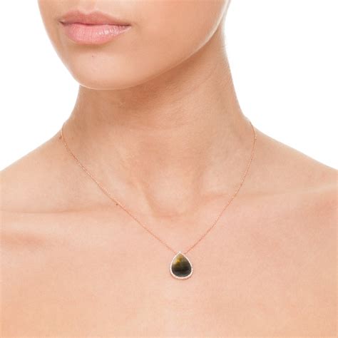 rose gold necklace with mother of pearl pear shape pendant