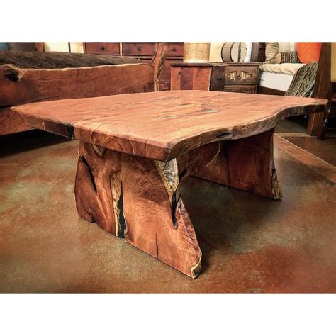 Live Edge Mesquite Wood Coffee Table with Slab Base | Wood table design ...