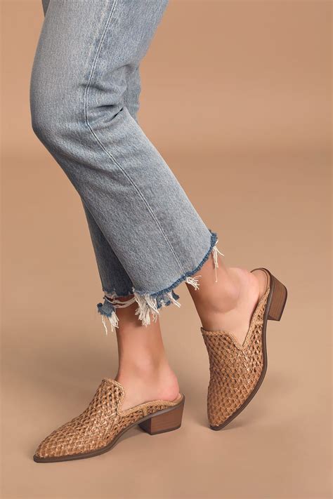 Mayflower Natural Woven Pointed-Toe Mules