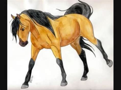 a drawing of a yellow horse with black manes