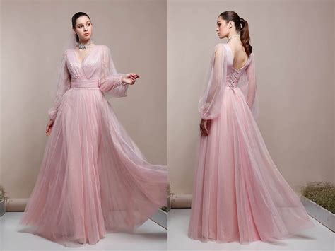 Pink Chiffon Wedding Dress Airy Bridal Gown High Slit Blush - Etsy UK