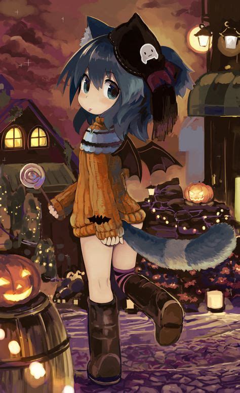 HAPPY HALLOWEEN~~★ anime art. . .neko. . .cat girl. . .cat ears. . .cat tail. . .trick or ...